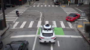 Autonomous car at a street intersection